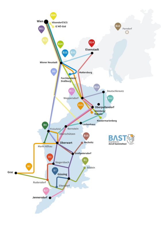 Übersichtsgrafik über die Linienbusse im Burgenland