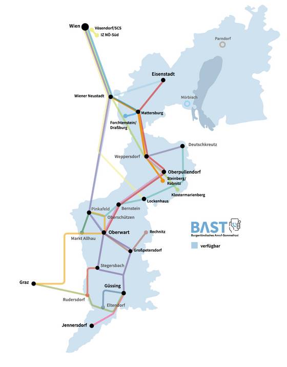 Liniennetz der Verkehrsbetriebe Burgenland