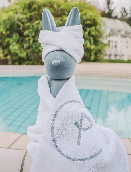 Osterhase vor dem Außenpool im REDUCE Hotel Thermal